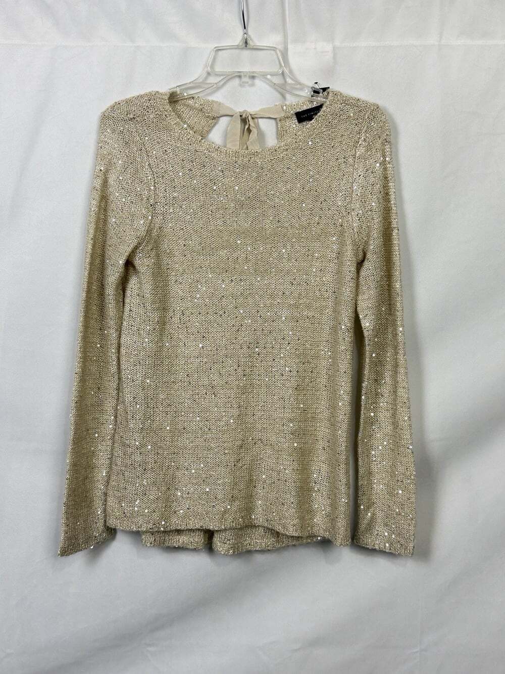NWT The Limited Women's Gold Sequin Metallic Knit Sweater Open Back Size S